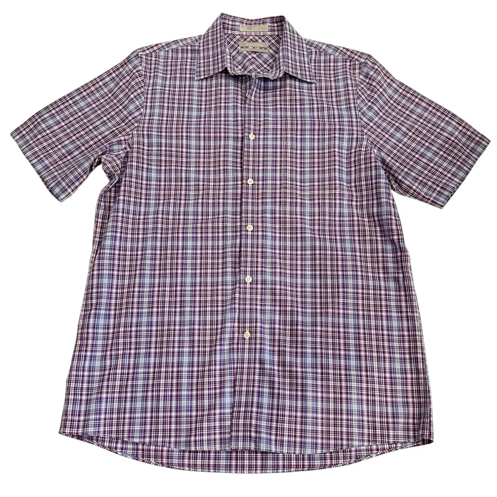 Nordstrom Short Sleeve Button Up Plaid Regular Fit Wrinkle Free Men’s Size Large